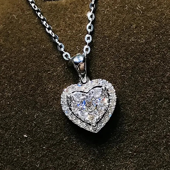 Love Geometric Cubic Zirconia Pendant Necklace for Women Wedding Silver Color Jewelry