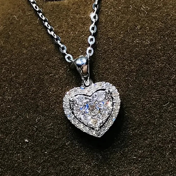 Sweet Heart Pendant Necklace Copper Alloy CZ Romantic Wedding Gift