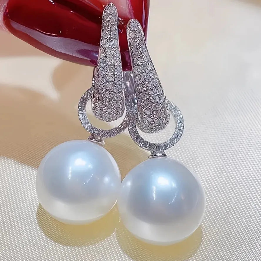 2022 Trendy Imitation Pearl Dangle Earrings for Women Silver Cubic Zirconia Jewelry