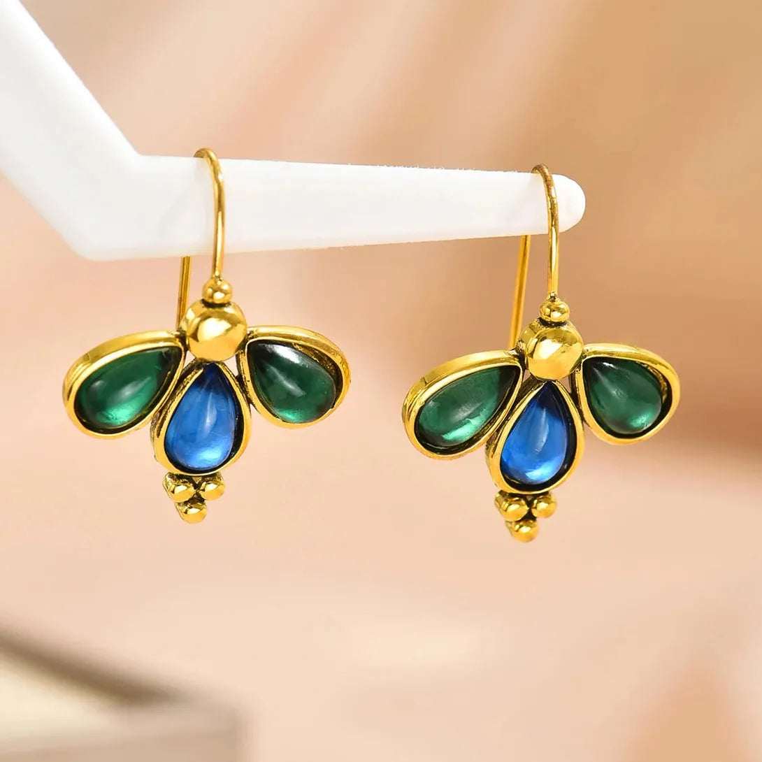 Silver Green Blue Stone Waterdrop Dangle Earrings for Women Wedding Jewelry