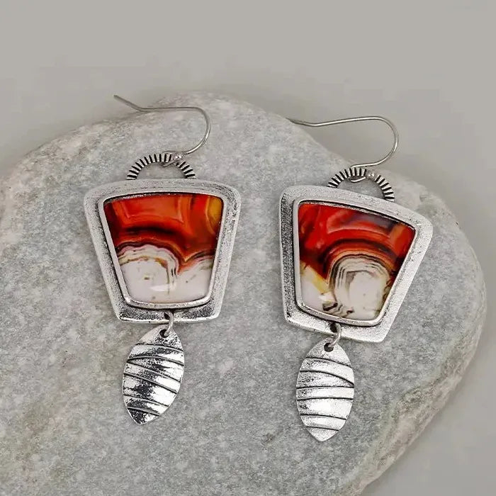 Handmade Boho Drop Earrings for Women Natural Stone Hook Ancient Design Gift