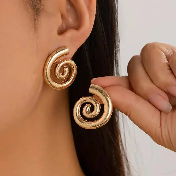 Gold Plated Greek Spiral Geometric Stud Earrings for Women Jewelry Gift