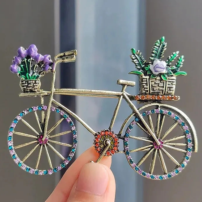 Vintage Women's Rhinestone Bicycle Brooch Cycling Pin Corsage Accessory