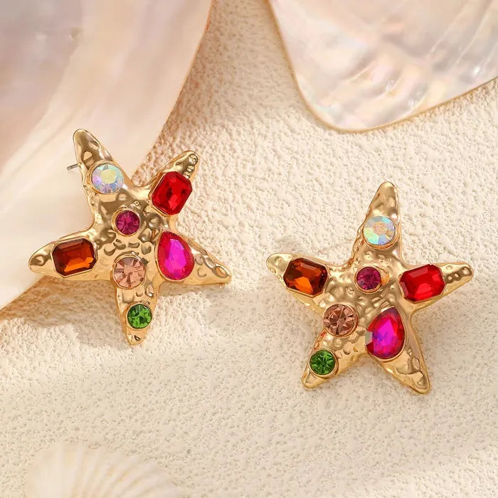 Vintage Colorful Crystal Starfish Drop Earrings for Women 2025