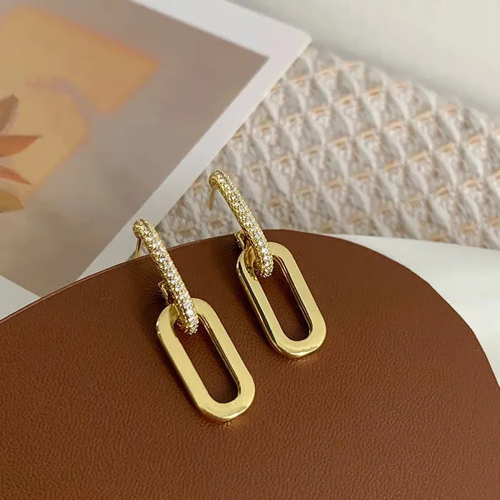 Retro Geometric Zirconia Drop Earrings Zinc Alloy Gold Silver Women