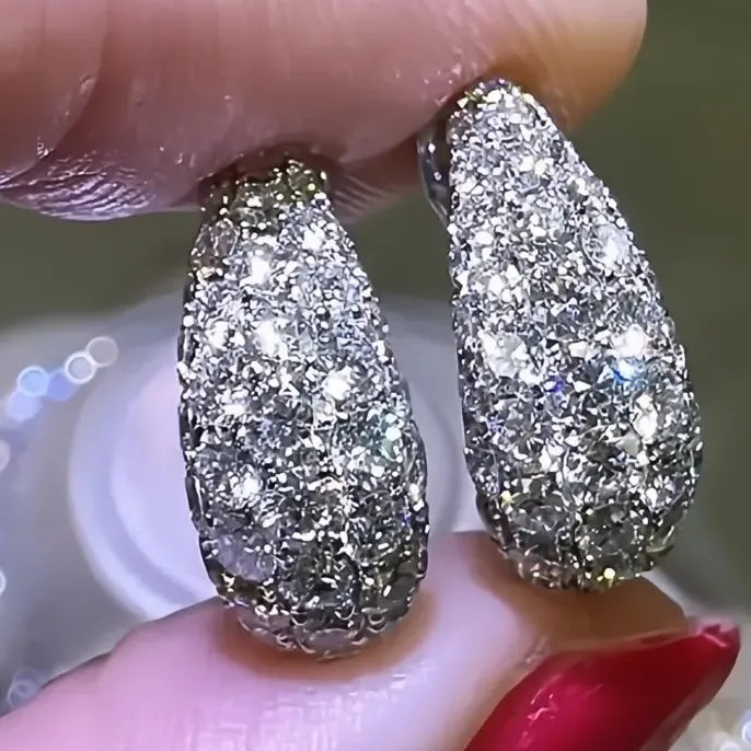 Silver Geometric Hoop Earrings with Cubic Zirconia for Wedding & Party