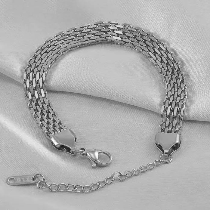 Vintage Gold Stainless Steel Cuban Bracelet Wide Mesh Edge Jewelry for Women Men
