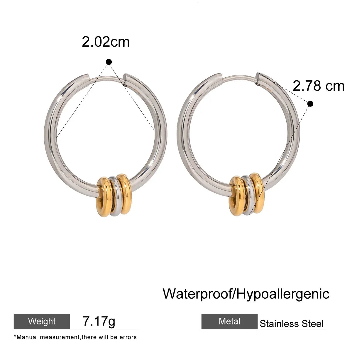 Waterproof C Shape Hoop Earrings for Women Stainless Steel Gold Plated Rings