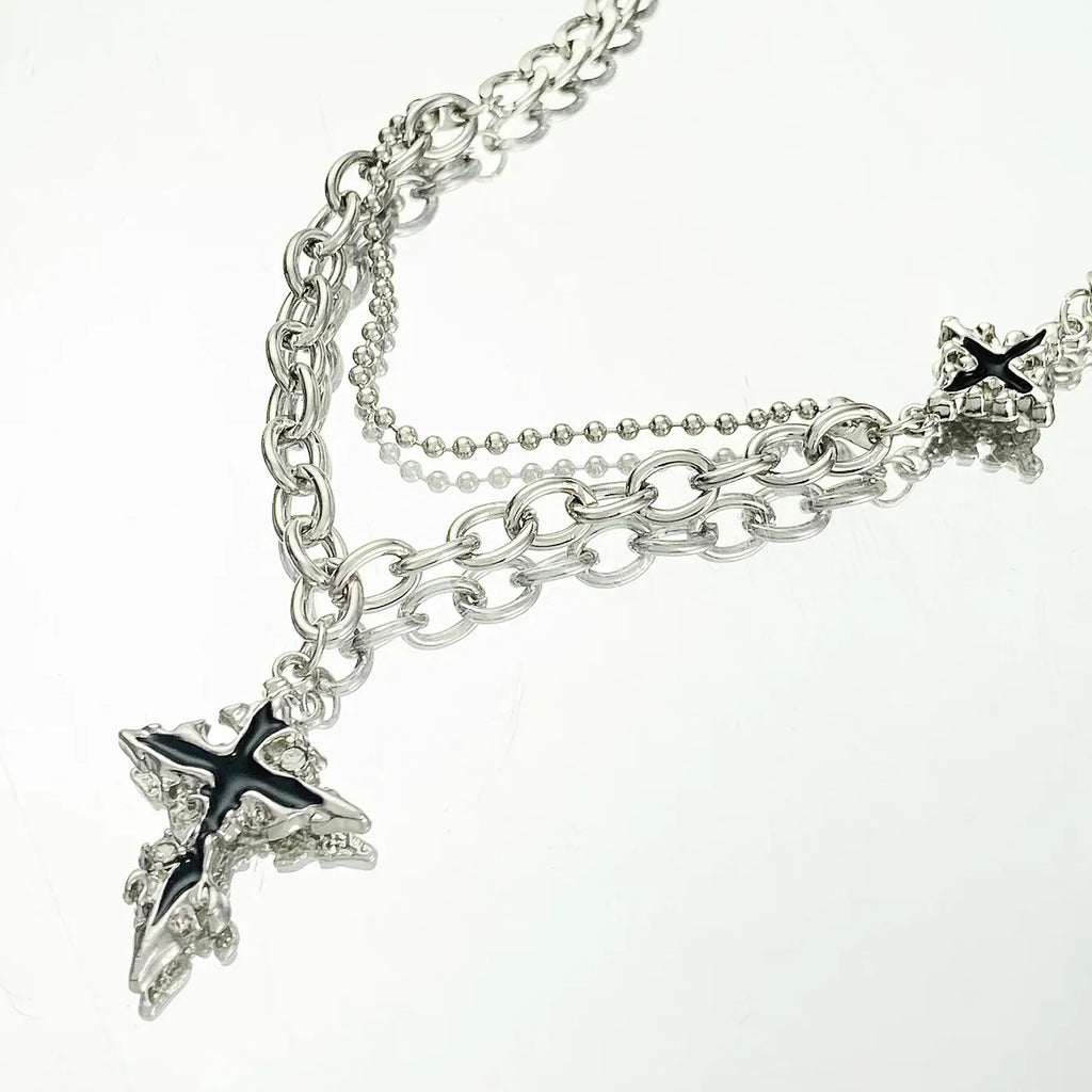 Vintage Gothic Punk Y2K Black Crystal Cross Pendant Necklace for Women Faith Jewelry