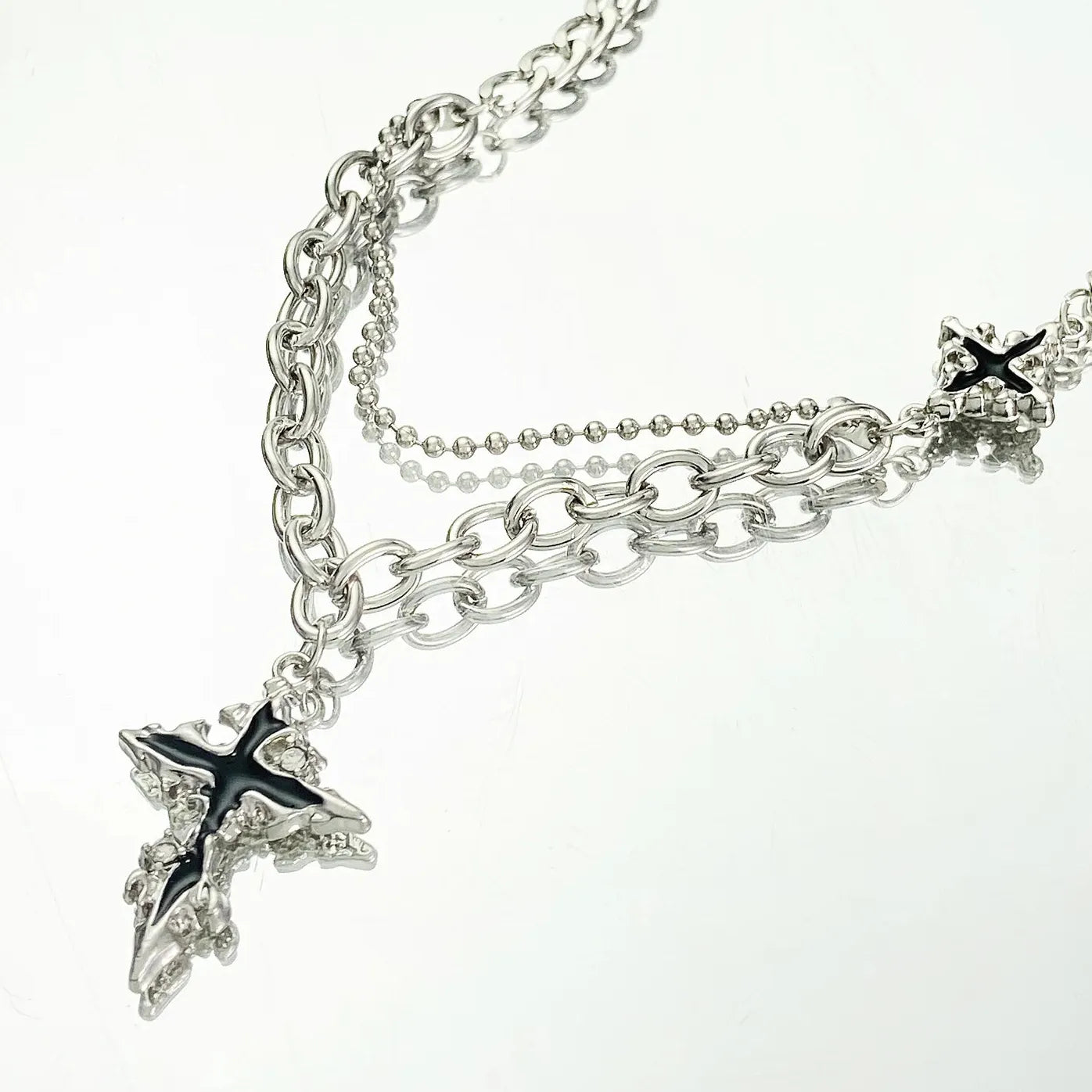 Vintage Gothic Punk Y2K Black Crystal Cross Pendant Necklace for Women Faith Jewelry