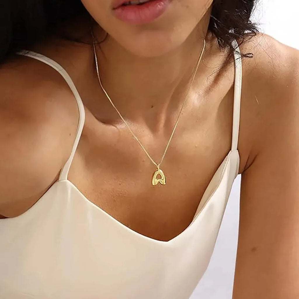 A-Z Tiny Letter Pendant Necklace for Women Stainless Steel Gold Plated Choker Jewelry