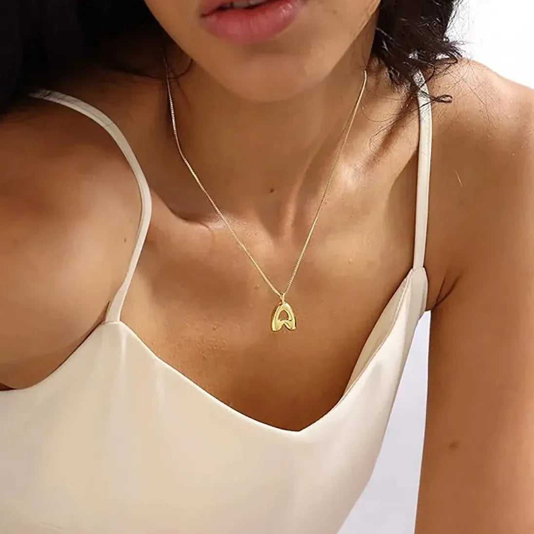 A-Z Tiny Letter Pendant Necklace for Women Stainless Steel Gold Plated Choker Jewelry