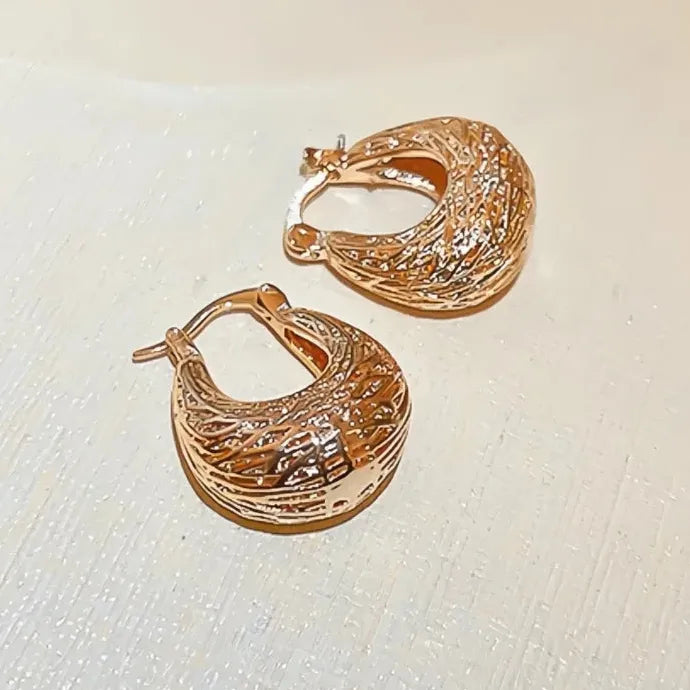Gold Hollow Geometric Brass Hoop Earrings for Women Daily Wear Jewelry