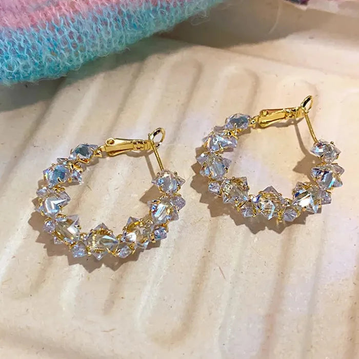 Crystal Geometric Copper Stud Earrings for Women Fashion Jewelry Gift