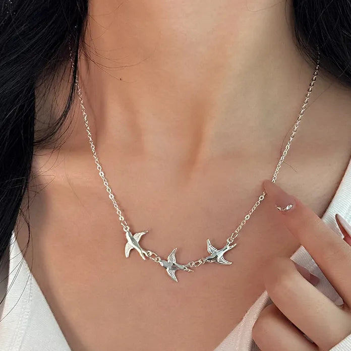 Creative Metal Flying Bird Double Layer Choker Necklace for Men Women Jewelry
