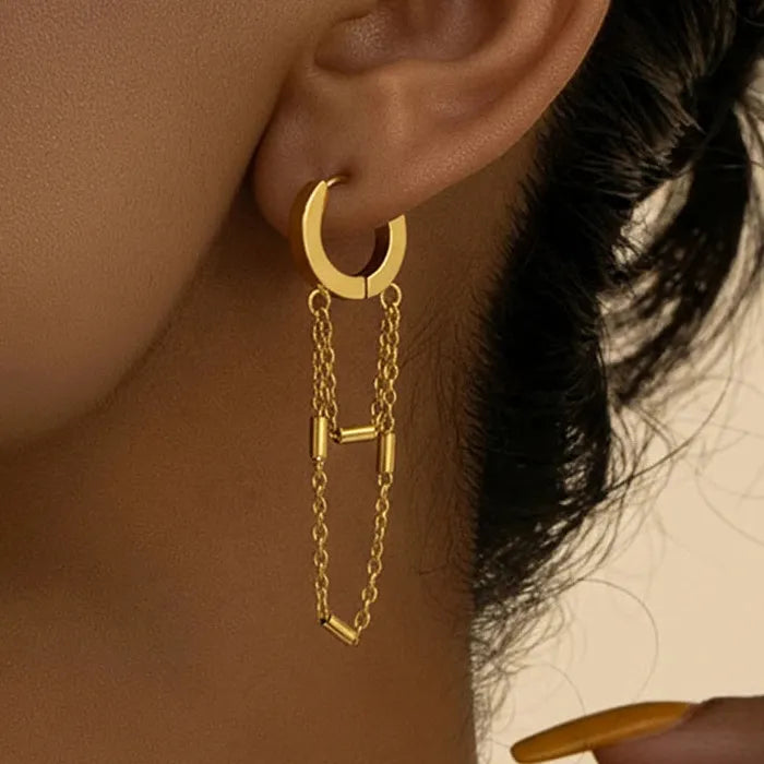 Stainless Steel Geometric Tassel Drop Earrings for Women Vintage Gift