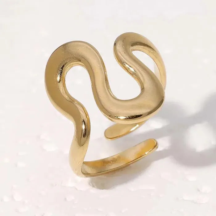 Adjustable Gold Color Stainless Steel Geometric Open Ring for Men Women Jewelry