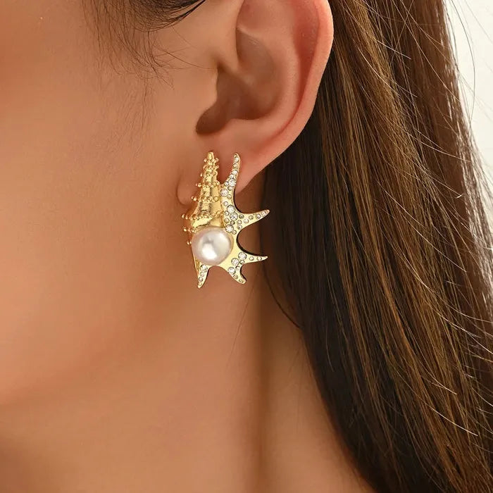 Geometric Pearl Zircon Conch Drop Earrings Zinc Alloy Women’s Gift