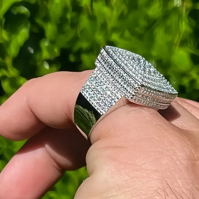 Brass Square CZ Pave Cocktail Ring for Women and Men Wedding Party Jewelry