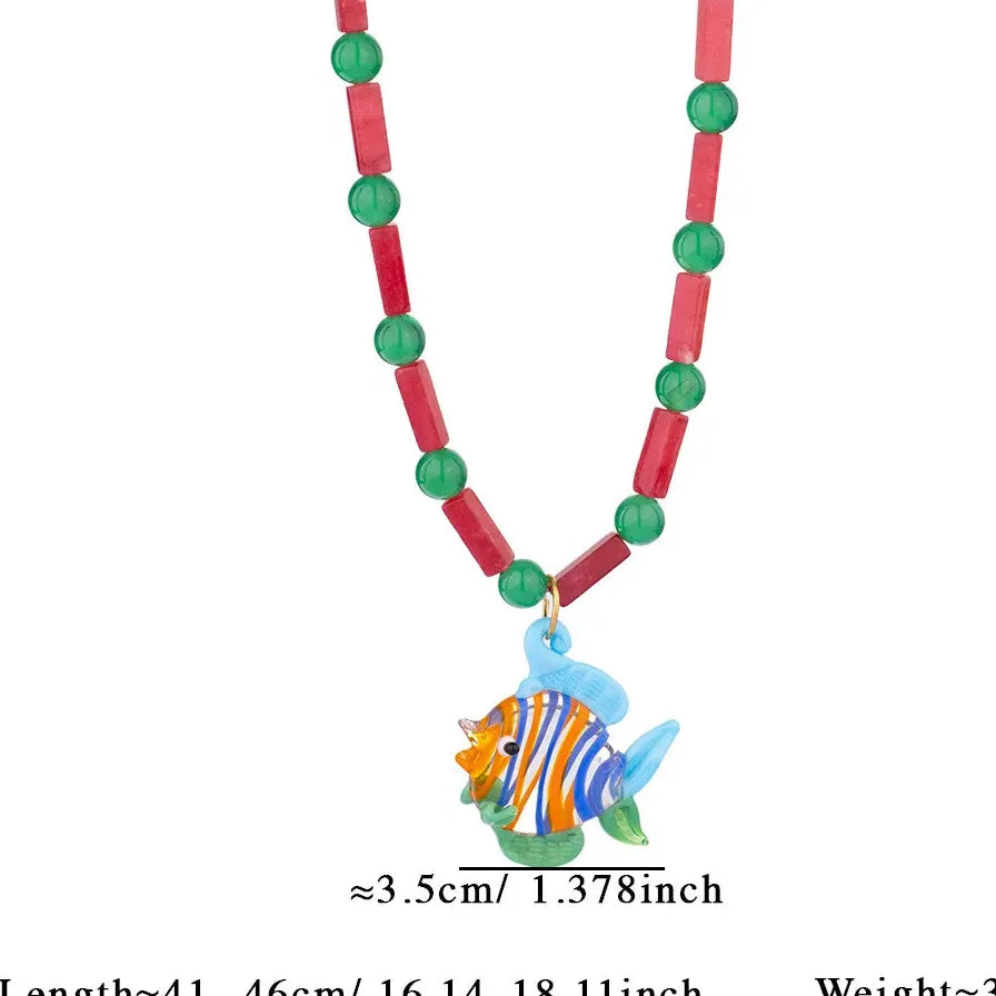 18k Gold Plated Lobster Fish Pendant Necklace Natural Stone Beads Handmade Jewelry