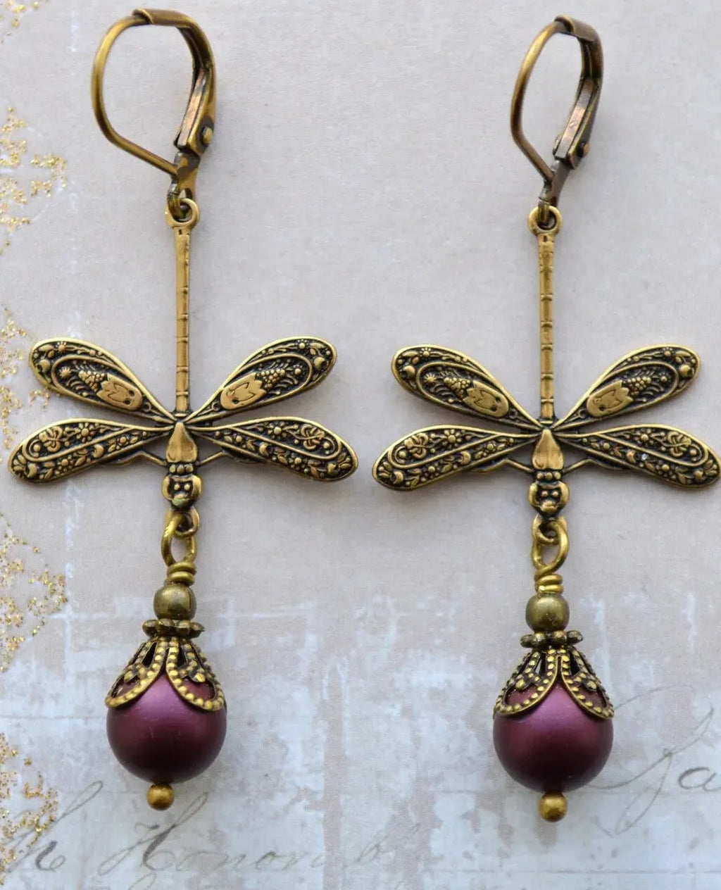 Simulated Pearl Dragonfly Drop Earrings Long Style Cute Animal Jewelry Women