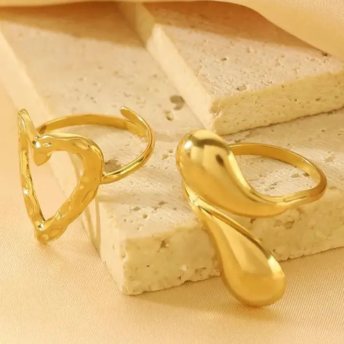 Gold Color Stainless Steel Hollow Heart Open Ring Party Jewelry Gift