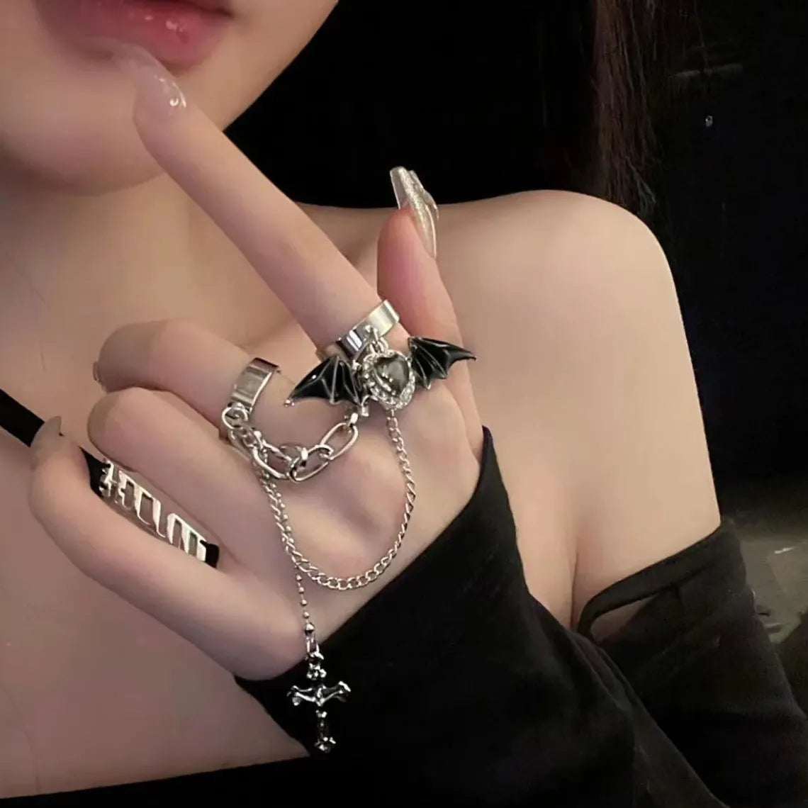 Punk Gothic Cross Drop Chain Earrings Hip Hop Jewelry for Men Women