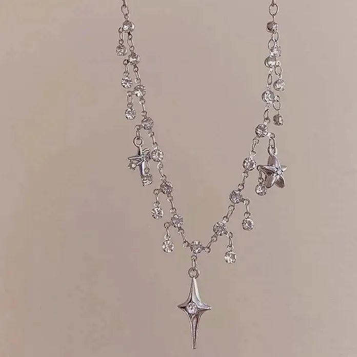 Harajuku Four Pointed Star Tassel Necklace for Women Gift Jewelry