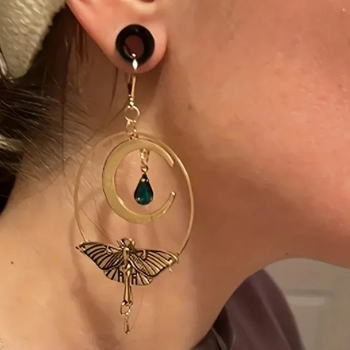 Bohemian Moon Moth Zinc Alloy Earrings for Women, Fashion Jewelry Gift
