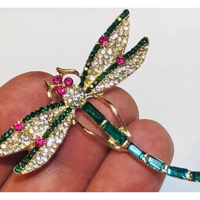 Vintage Green Crystal Dragonfly Brooch for Women Elegant Jewelry Accessory