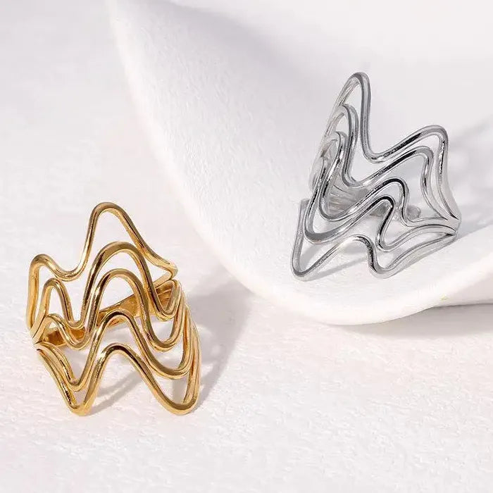 Stainless Steel Irregular Geometric Open Chain Ring for Women Punk Fashion Jewelry