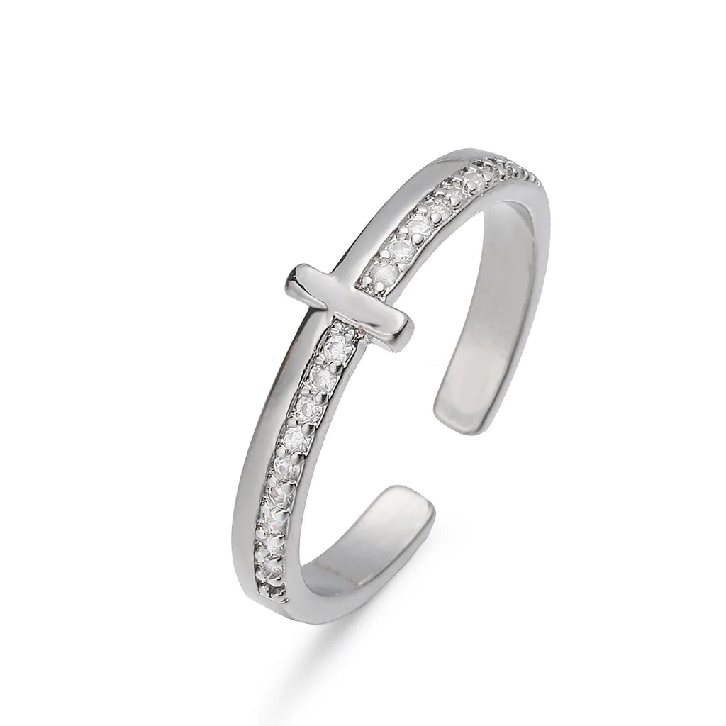 Gold Plated Geometric Cubic Zirconia Opening Ring for Women Wedding Jewelry 2026