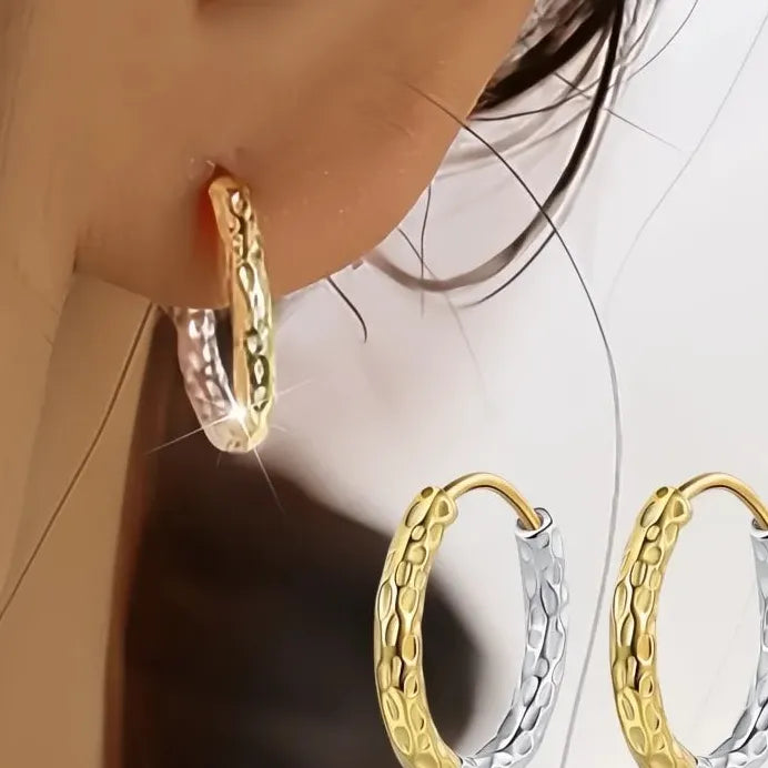 Two Tone Geometric Circle Hoop Earrings for Women Wedding Jewelry