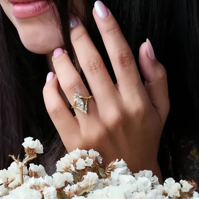 Modern Geometric Gold Cubic Zirconia Ring for Women Wedding Engagement Party