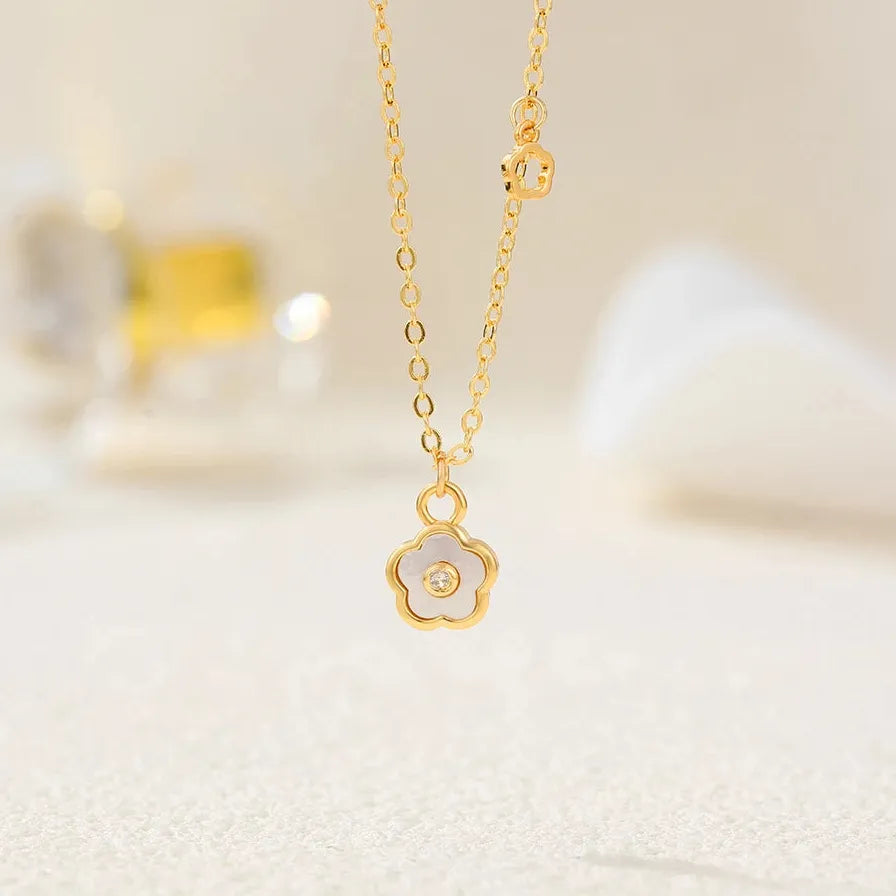 Flower Pendant Necklace for Women Girls Stainless Steel Opal Cubic Zirconia Choker