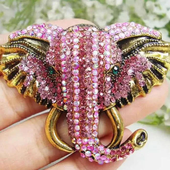 Pink Elephant Women's Rhinestone Crystal Pendant Brooch Pin Gift