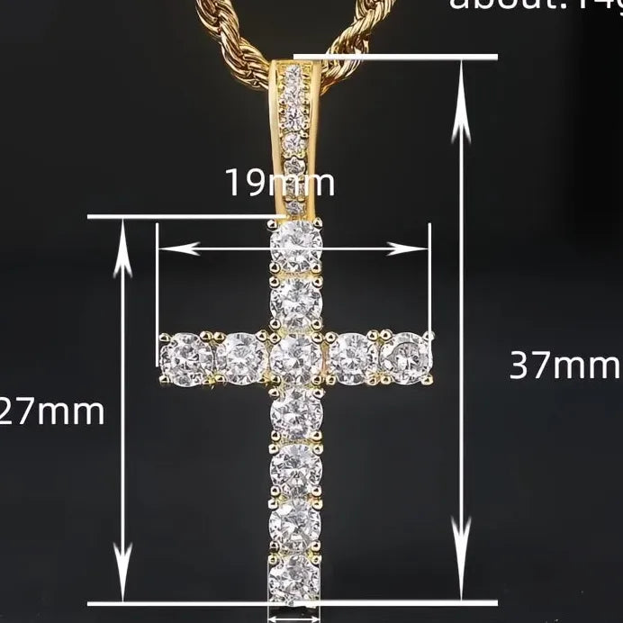 Women’s Cross Pendant Necklace with Long Chain and Cubic Zirconia Stones