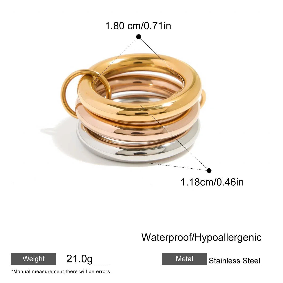 Stackable Two-Color Multilayer Four-Ring Stainless Steel CZ Zircon Jewelry Set Hypoallergenic