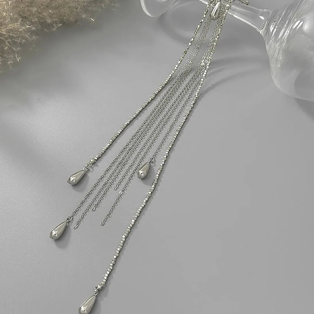 Water Drop Tassel Brooch Zinc Alloy Long Chain Pendant for Women Men