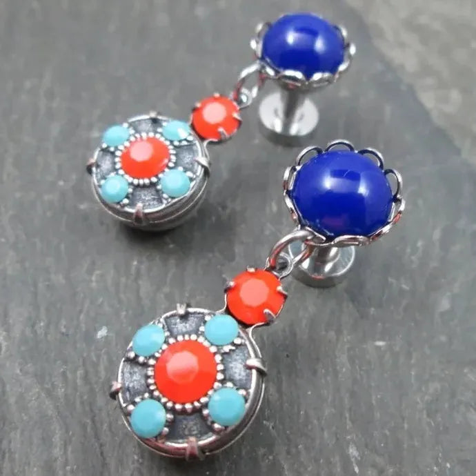 Silver Water Drop Dangle Earrings with Natural Stone for Women Bridal Wedding Gifts