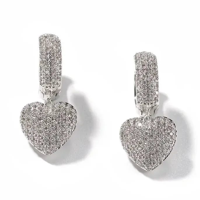 Noble Heart Geometric Cubic Zirconia Brass Drop Earrings for Wedding Jewelry