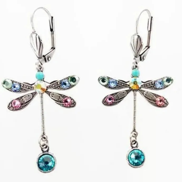 Dragonfly Drop Earrings Vintage Style Zinc Alloy Colorful Rhinestones