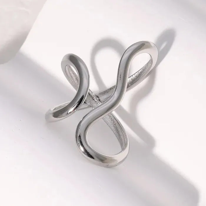 Vintage Stainless Steel Geometric Open Cocktail Ring for Women Men Gift Party