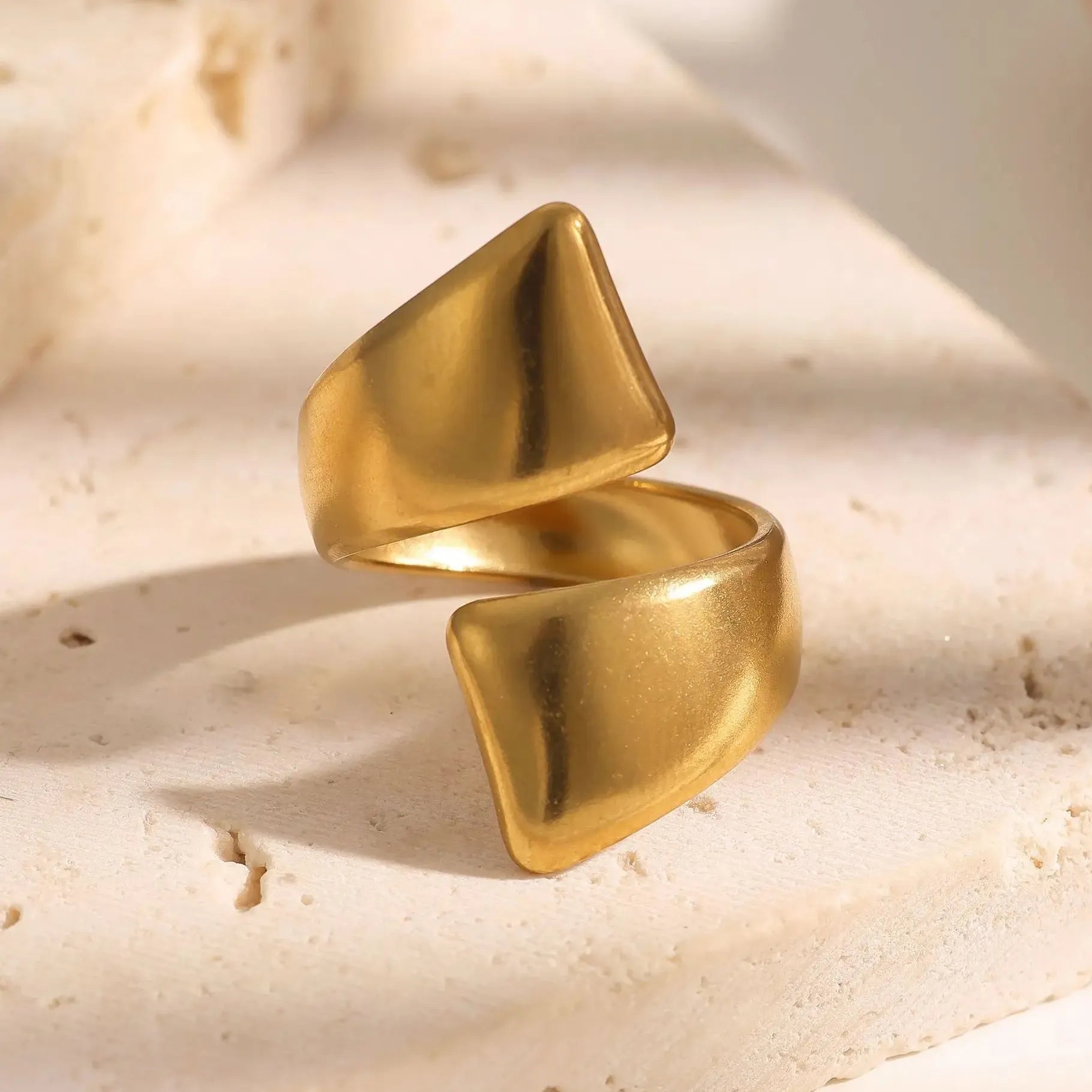 Retro Stainless Steel Irregular Geometric Cocktail Ring for Women Punk Jewelry Gift