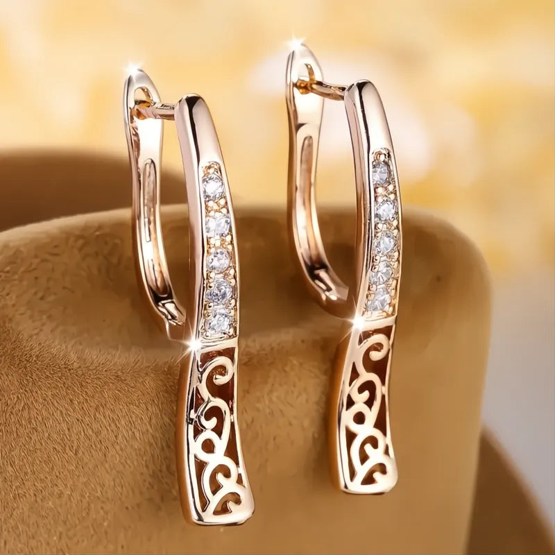 Unique Design Hollow Out Irregular Gold Color Hoop Earrings for Women Cubic Zirconia Fashion Jewelry