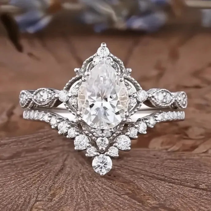 2023 Wedding Rings Set for Women Luxury Cubic Zirconia Brass Engagement Jewelry