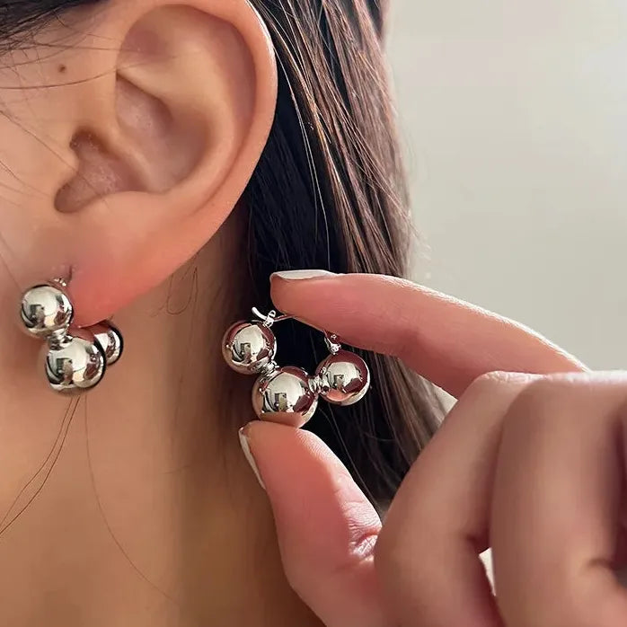 Copper Alloy Metal Ball Stud Earrings European American Style Women 2026
