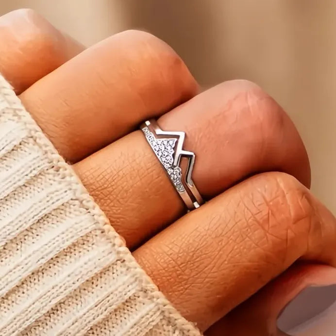 Geometric Mountain Ring with Sparkling Cubic Zirconia for Women Gift
