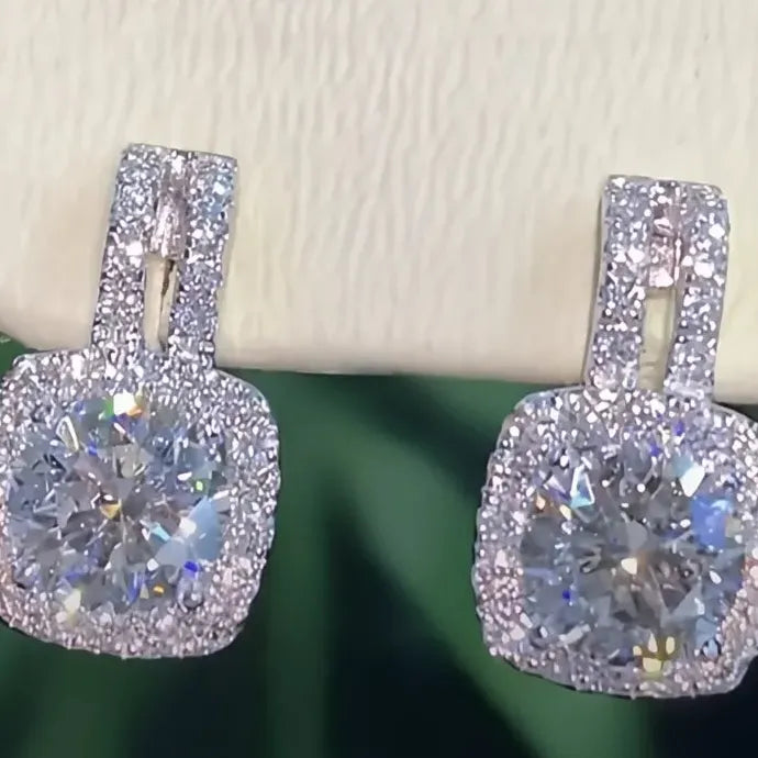 Silver Geometric CZ Stud Earrings Women Bling AAA Zirconia Jewelry Brass