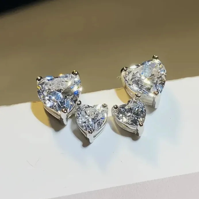 Geometric Double Cubic Zirconia Stud Earrings for Women Silver Jewelry